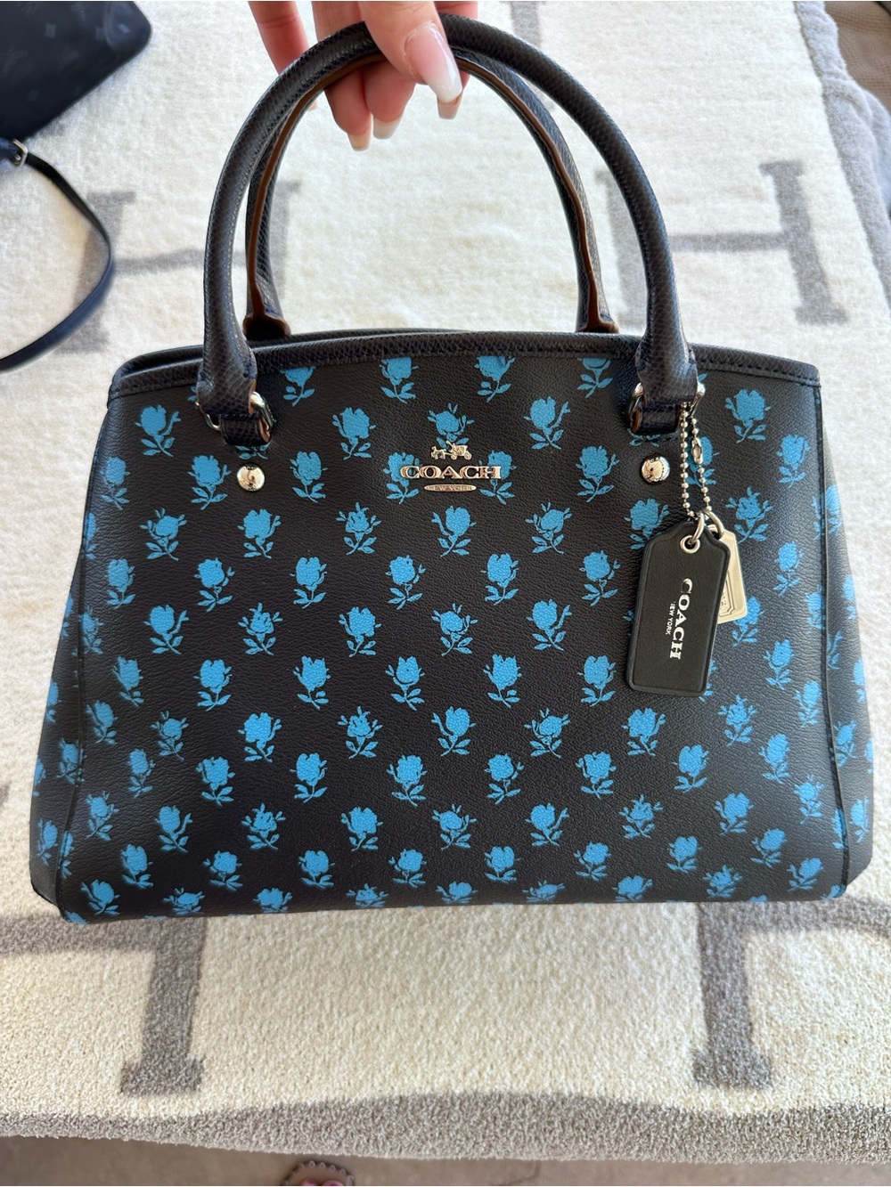 Coach Black Satchel with Blue Floral Print - Picture 12 of 12